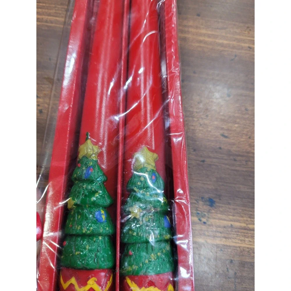 Tapered Christmas Candles Sculpted Embossed Tree Red 10